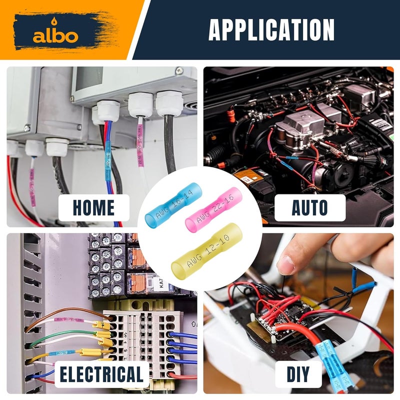 ALBO Set 400 PCS 26-10 AWG Mixing Heat Shrink Butt Connectors - Tinned Copper - Marine Grade Insulated Crimp Wire Connectors - Waterproof Electrical Connectors - Butt Splice for Auto, Marine, Stereo - Image 4
